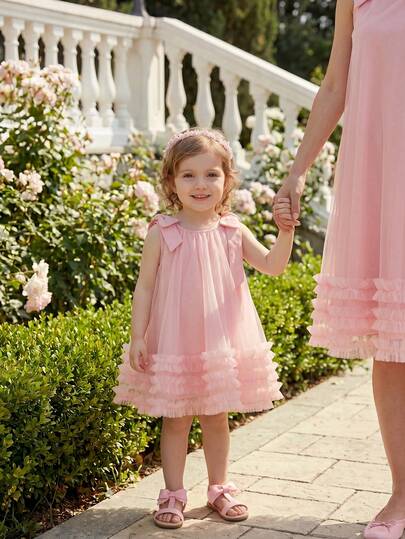 Glamorique Kids Đầm satin và voan màu hồng cho bé gái, có nơ cài vai có thể tháo rời, thích hợp cho chơi đùa, mặc thường ngày, dự tiệc sinh nhật, hoặc mặc trong các dịp lễ hội công chúa.