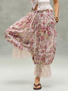 SHEIN BohoFeels Woven Loose Printed Vacation Pants For Women - Pink - View 2