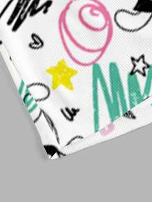 Sweetina THE POWERPUFF GIRLS X SHEIN 女士罗纹舒适卡通印花联名休闲短裤，适合外出、街头、机场、居家穿着 - 彩色 - 查看 4