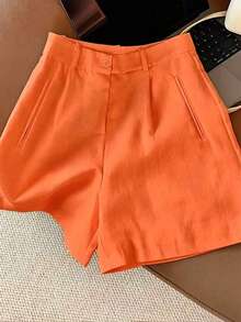 Airaco Quần short ống rộng màu trắng cho nữ, quần short cạp cao ôm dáng, thích hợp mặc mùa hè. - Màu da cam Russet - Xem 1