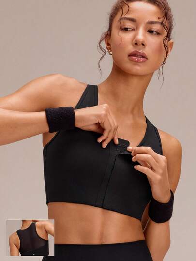 GLOWMODE Áo ngực thể thao FeatherFit™-Sculpt FlowFit thoáng khí, thấm hút mồ hôi, co giãn, lưng lưới, có thể điều chỉnh, dáng ngắn, khóa trước, có mút ngực tháo rời, thích hợp cho tập luyện cường độ trung bình, chạy bộ, tập gym, thể dục.