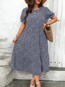 Ceyna Plus Leopard Print Ruffle Hem Dress For Summer Maxi Women Outfit Vacation Navy Blue Cottage Core - Navy Blue - View 1