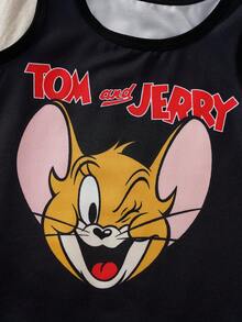 TOM & JERRY X SHEIN 3件套男童卡通字母印花吊带背心套装，夏季 - 黑與白 - 查看 6