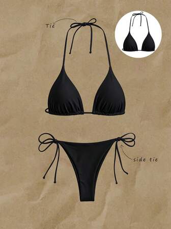 Einfarbiges Neckholder-Bikini-Oberteil mit Drehverschluss am Rücken