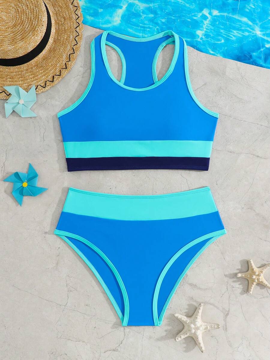 SHEIN Teen GirlContrast Color Bikini Set - Blue - View 1