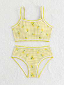 SHEIN Bộ bikini 2 mảnh in hình chanh dành cho bé gái - Nhiều màu - Xem 4