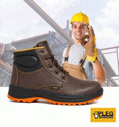 Bota de Trabajo Pleg Working En Piel Genuina Con Casco De Acero