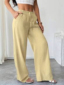 SHEIN PETITE Pantalones casuales de unicolor para mujer - Amarillo - Ver 6