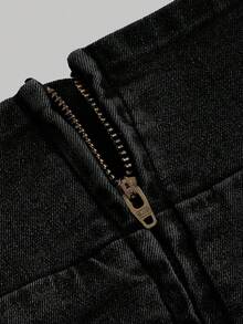 SHEIN MOD Gonna di jeans mini tinta unita minimalista casual per taglie forti - nero - Visualizzare 4