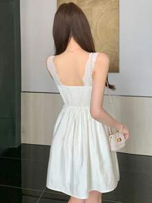DAZY Women's Waist Cinched Flared White Mini Dress, Spring & Summer - White - View 2