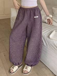 DAZY Quần pajama nữ dáng rộng họa tiết hoa nhí, thích hợp cho mùa hè. - Màu tím - Xem 3