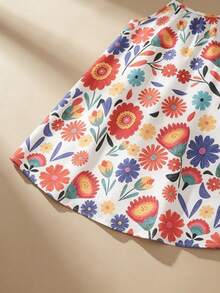 SHEIN Vestido de tirantes de tela tejida con estampado floral para niña, adecuado para uso diario en verano, salidas, viajes, vacaciones y fiestas - Multicolor - Ver 8