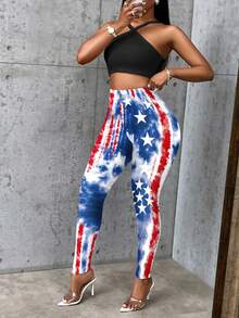BamGleam Quần legging nữ in họa tiết cờ Mỹ nhuộm màu tie-dye mùa xuân/hè - Phong cách đường phố, trang phục công sở thường ngày, trang phục dự tiệc và lễ hội, và là chiếc quần thoải mái để dạo phố. - Nhiều màu - Xem 3