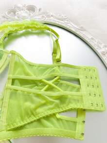 Myrelith Bộ đồ lót ren xuyên thấu thêu gợi cảm 2 món - màu xanh lá - Xem 4