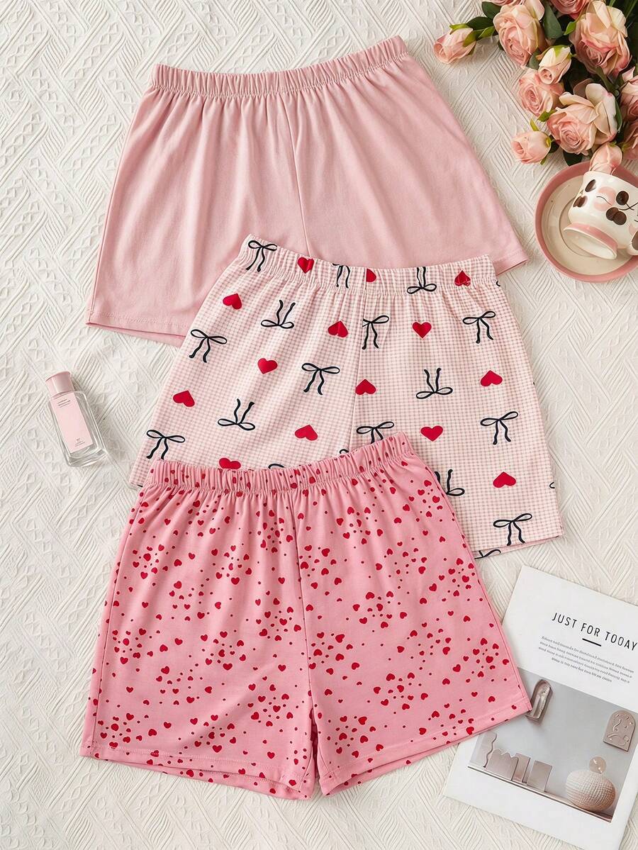 SHEIN Bộ đồ nữ Cotton Line cạp cao, thoải mái, nhiều màu sắc, gồm quần short và các phụ kiện khác, thích hợp mặc hàng ngày. - Nhiều màu - Xem 1