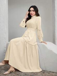 Graceveil Vestido elegante con cuello alto, mangas raglán y dobladillo con volantes para mujer - Albaricoque - Ver 1