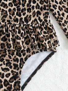 Baby Girls Leopard Print Swimsuit With Ruffles And Sleeves,Includes Headband,Fashionable Cheetah Romper Rash Guard For Holiday Beach Vacation - Multicolor - View 5