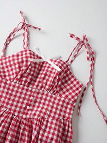 SHEIN Vestido de media manga sin mangas con estampado floral pequeño para niña preadolescente, color rosa fresco - Rojo - Ver 3
