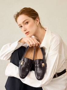 MOTF WOMEN PU LEATHER METAL DETAIL FLATS - Coffee Brown - View 2