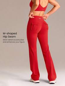 GLOWMODE Quần dài 31" FeatherFit™-Sculpt Lift & Flow Flare ôm sát nâng mông với đường may định hình và túi hộp phía sau, thích hợp cho tập luyện cường độ trung bình, chạy bộ, thể dục, tập gym và thể hình. - Đỏ - Xem 6