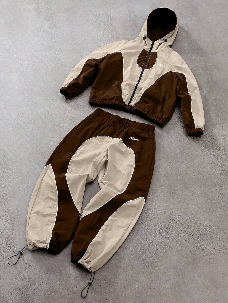 STYNVO Conjunto de chaqueta con capucha bicolor y pantalones casuales para hombre - Multicolor - Ver 1