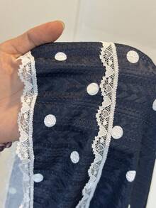 ZzzCrew Plus Size Polka Dot & Lace Patchwork V-Neck Knit Nightgown - Multicolor - View 6