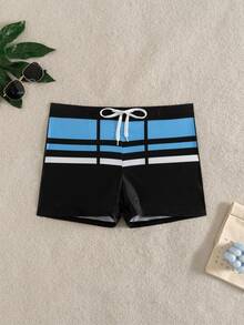 Palasendo Bañador de playa/natación para hombre con rayas, color de contraste, cintura con cordón, para vacaciones - Negro - Ver 3