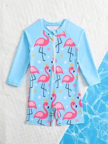 Baby/Baby GirlRandom Print One-Piece Long Sleeve Swimsuit - Blue - View 5