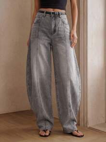 Anewsta Women's New Fashion Design Patchwork Vacation Style Grey Jeans Flare Pants Everyday Summer Casual - Grey - View 4