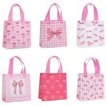 Pack Of 6/12/24, Sweet Bowknot Printed Non-Woven Tote Bags, Birthday Gift Packaging Bags, Creative Small Fresh Holiday Gift Bags - multicolor - View 5