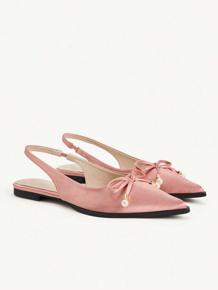 CUCCOO CHICEST Women Shoes Summer And Summer New Low Vamp Pink Bow With Pearl Women's Shoes Fabric Upper Breathable Inside Daily Casual Fashion Flat Shoes Wedding Shoes Summer Shoes Bride Shoes