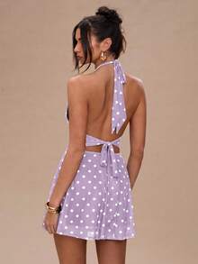 SHEIN BAE 女士波点露背迷你连衣裙 - 淡紫色 - 查看 2
