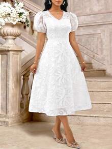 SHEIN Lady Đầm tay cánh hoa thanh lịch dành cho nữ, thích hợp cho mùa hè. - trắng - Xem 6