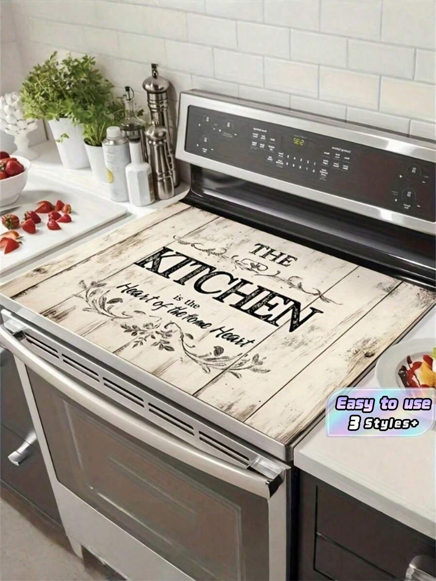 (Hot Selling!!!) 1pc Flat Stove Protector Mat. The Kitchen Is An Art Space. This Rubber Non-Slip, Heat-Resistant Kitchen Utensil Protector Mat Is Suitable For Induction Cooktops, Glass Cooktops, And Is A Multi-Functional Scratch-Resistant Mat. It Is Also The Best Choice For Ovens, Washing Machines, Dryers, And Kitchen Decorations. - Multicolor - View 1