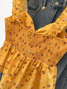 Franclia Áo tank top không tay dáng rộng thắt eo họa tiết hoa nhí ngọt ngào dành cho nữ, áo hai dây họa tiết hoa đỏ mặc hàng ngày, áo hai dây họa tiết hoa nhí đỏ cho mùa lễ hội. - Màu vàng - Xem 3