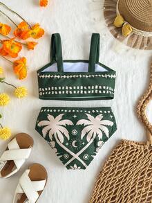 Travachic KIDS Bộ 2 món/Bộ đồ bơi dệt kim họa tiết hình học cho bé gái và quần bơi - Nhiều màu - Xem 2