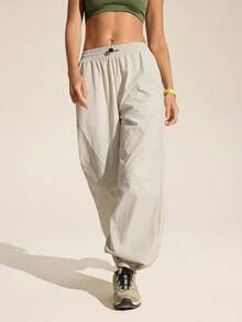 In My Nature Women's Solid Color Elastic Waist Casual Versatile Daily Wear Drawstring Pants - Apricot - View 5