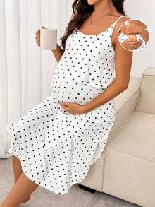 SHEIN Đầm hai dây in chấm bi giản dị, thích hợp mặc hàng ngày. - Đen và trắng - Xem 4
