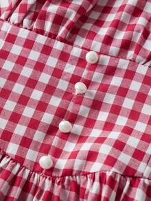 SHEIN Vestido de media manga sin mangas con estampado floral pequeño para niña preadolescente, color rosa fresco - Rojo - Ver 4