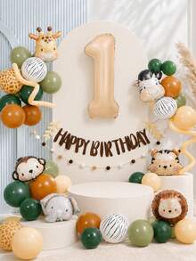 MINKOJA MINKOJA 55 piezas Conjunto de globos de animales, globo de número de 32 pulgadas de color marrón café retro, globo de aluminio de animales de safari caramelo para decoraciones de fiesta de cumpleaños de animales, decoración de globos para vacaciones de verano, baby shower - Ver 3