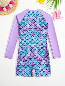 SHEIN 新款时尚少女粉色碎花连体泳衣夏季度假保暖圣诞节节日新年情人节泳装 - 紫色 - 查看 2