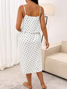 SHEIN Đầm hai dây in chấm bi giản dị, thích hợp mặc hàng ngày. - Đen và trắng - Xem 5
