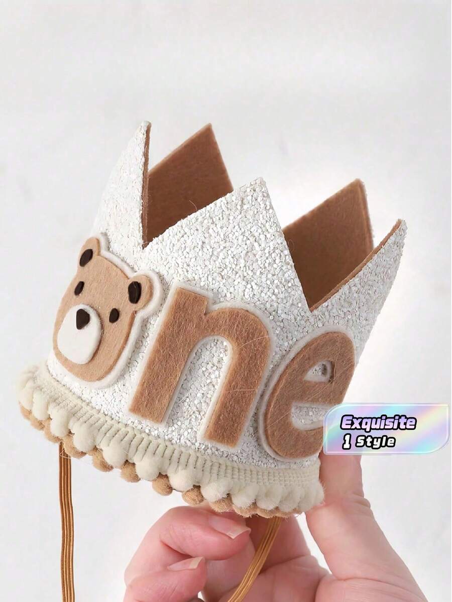 1pc 8cm*9cm Bear Pattern Birthday Hat For Little Wild One First Birthday Hat, Happy Camper Birthday Crown 1st Birthday - Multicolor - View 1