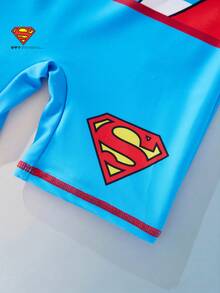 SUPERMAN X SHEIN Maija Kids 男童春夏修身拼接泳装，合作款 - 藍色 - 查看 7