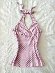 Glimmora Áo tank top nữ cổ yếm buộc dây sau lưng in kỹ thuật số - Nhiều màu - Xem 1