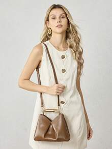 LADIES HANDBAG, EXQUISITE METAL HAND-HELD, SIMPLE COMMUTING VERSATILE - Brown - View 8