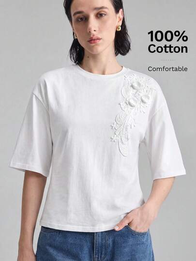 Ontre Áo nữ thoải mái, chất lượng cao, cổ tròn, vai rớt, tay lửng, thắt eo phía sau, thiết kế buộc dây, thêu điểm nhấn, phong cách bohemian, thích hợp cho kỳ nghỉ biển, phong cách thời trang của người nổi tiếng, mang hơi hướng kỳ lạ, lễ hội nhạc đồng quê, miền Tây hoang dã, thoải mái.