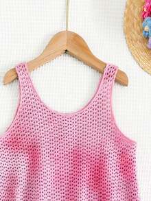 SHEIN Young Girl Summer Colorful Gradient Hollow Cover-Up 4-7 Years, Comfortable And Lightweight - Multicolor - View 3