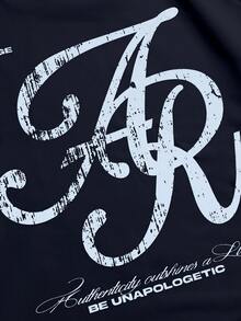 Men's Minimalist And Versatile Short-Sleeved T-Shirt With Round Neck And Letter Print - Bronze - View 4