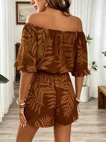 Breezaya Hawaiian Style Ruffled Off-Shoulder Romper - Multicolor - View 2